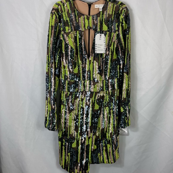 Dress the Population Sequin Long Sleeve Dress - Green and Black - Picture 1 of 8